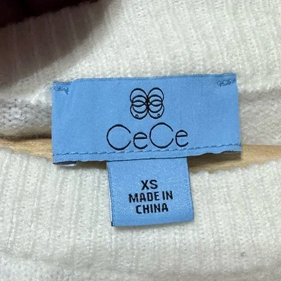 CeCe Essentials Antique White Puff Sleeve Crew Neck Sweater 7051226 XS NEW‎ - Picture 5 of 5